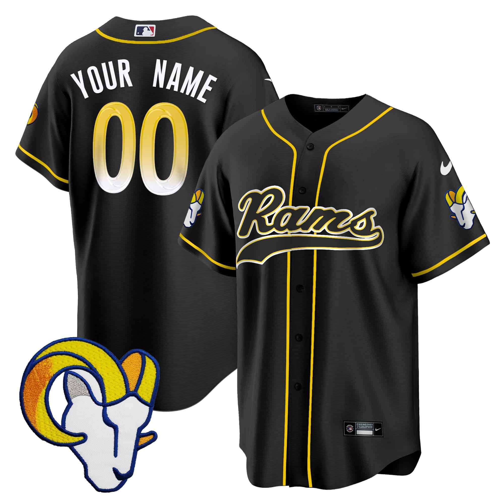 Men Los Angeles Rams Black 2024 Nike Baseball Custom NFL Jersey style 1